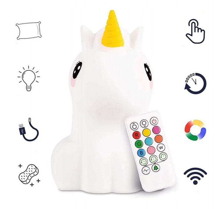 LAMPKA NOCNA DLA DZIECI JEDNOROŻEC LED SILIKONOWA - zdjęcie 4