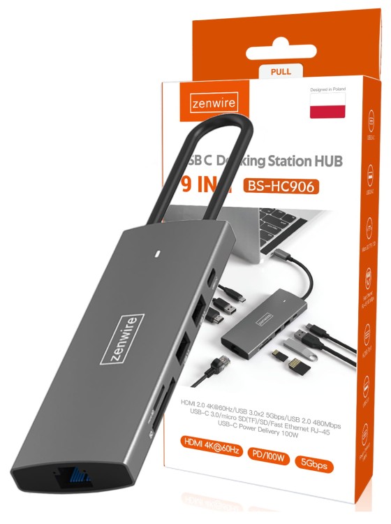 HUB USB-C 3.1 ADAPTER 9w1 Zenwire HC906 - zdjęcie 2