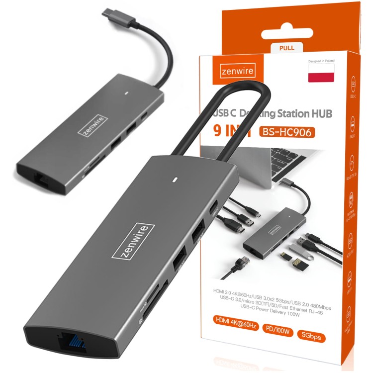 HUB USB-C 3.1 ADAPTER 9w1 Zenwire HC906 - zdjęcie 1