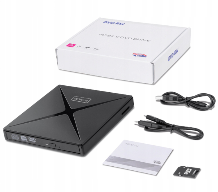 Przenośny zewnętrzny napęd DVD-CD RW HUB USB-C USB 3.0 Zenwire 4w1 Czytnik kart SD Zenwire SY885 - zdjęcie 7