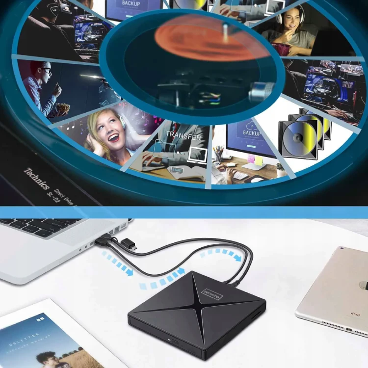 Przenośny zewnętrzny napęd DVD-CD RW HUB USB-C USB 3.0 Zenwire 4w1 Czytnik kart SD Zenwire SY885 - zdjęcie 10