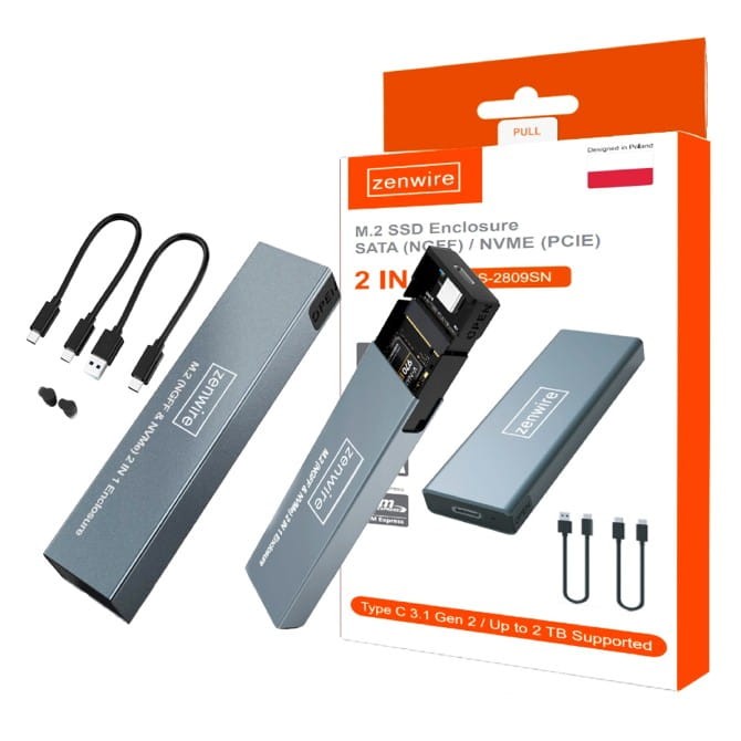 Obudowa Kieszeń Adapter na dysk SSD NVME/SATA PCIe M.2 USB-C M2 Gen2 10GB/s Zenwire BS-2809SN - zdjęcie 1