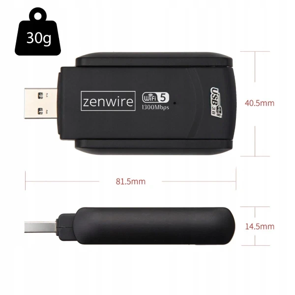 Adapter Karta Sieciowa USB 3.0 WiFi 1300Mb Zewnętrzna 5Ghz Zenwire WD-4605AC - zdjęcie 5