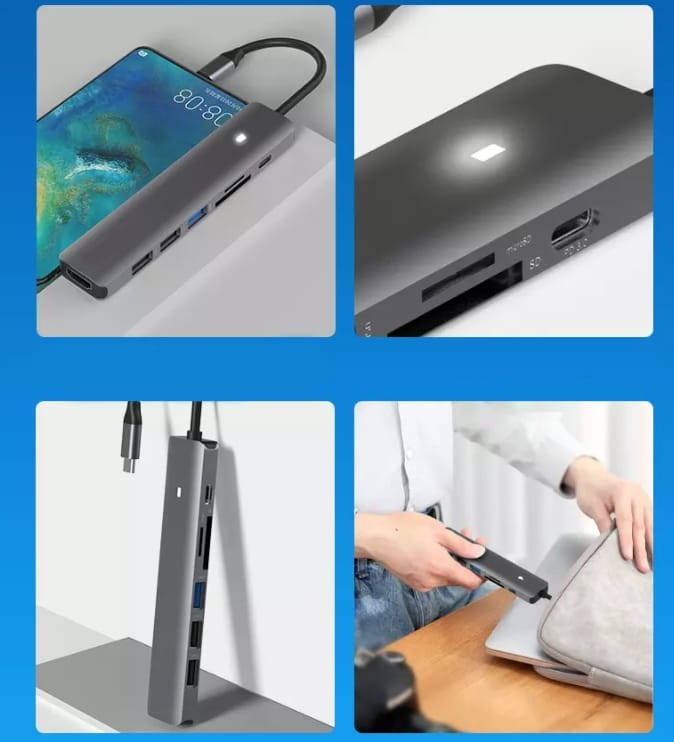 HUB ADAPTER USB-C 7w1 HDMI 4K USB 3.0 SD PD kompatybilny z Macbook M1 M2 M3 LED Zenwire BS-HC703 - zdjęcie 7