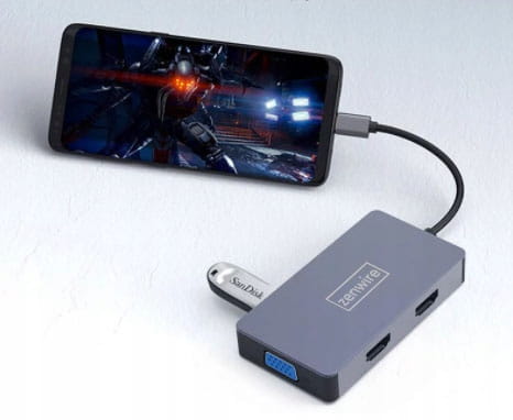 ADAPTER HUB 5W1 USB-C 2x HDMI 4K VGA USB 3.0 PD ZENWIRE - zdjęcie 3