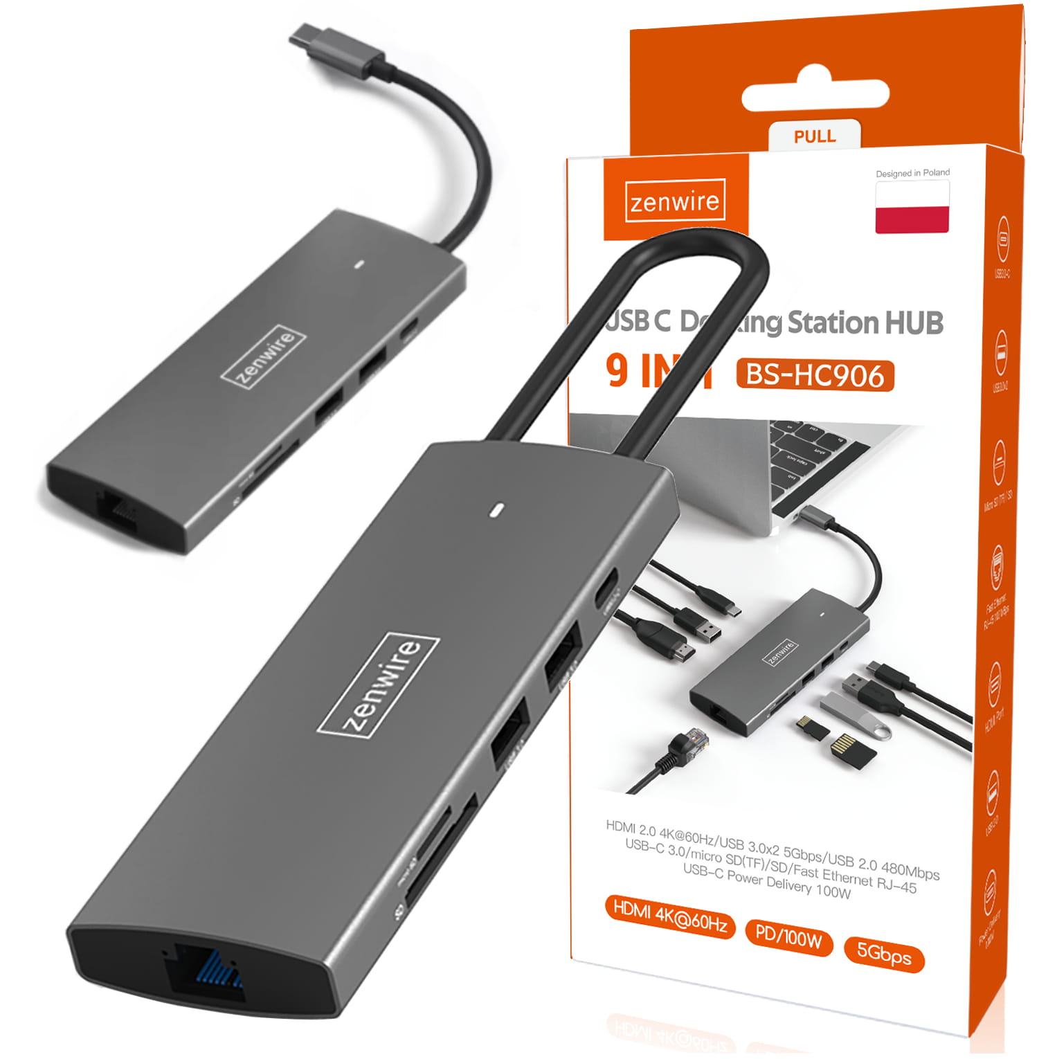 HUB USB-C 3.1 ADAPTER 9w1 Zenwire HC906 - zdjęcie 1